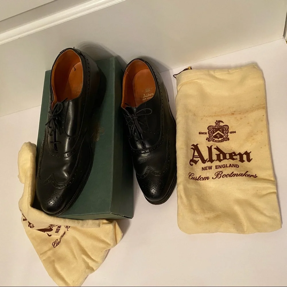 ALDEN MENS SHOES OXFORD LACE UP BLACK LEATHER SIZE 10.5 2E WIDE USA With Duster